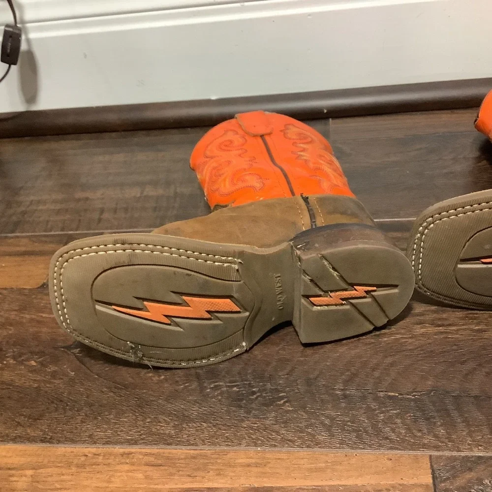 Cody James Kids Cowboy Boots Orange Brown Leather Square Toe BSC1867 Size 11D